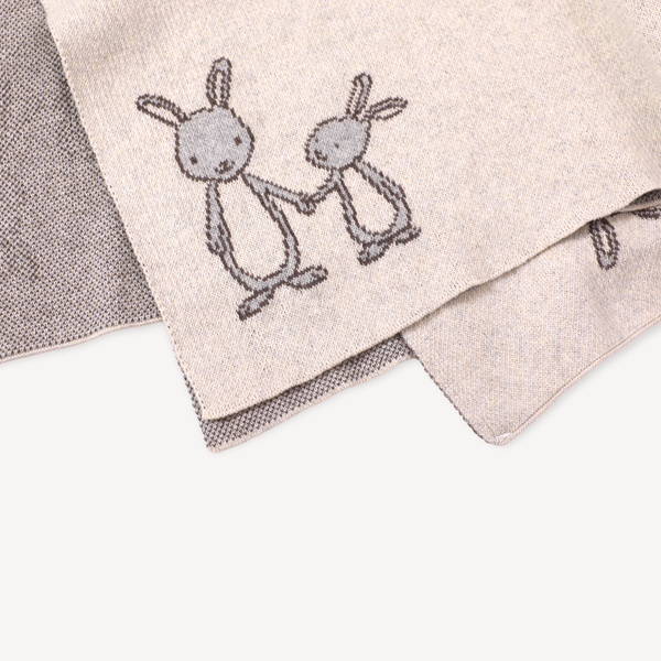 Bunny Mommy & Me Baby Knit Blanket & Lovey Gift SET