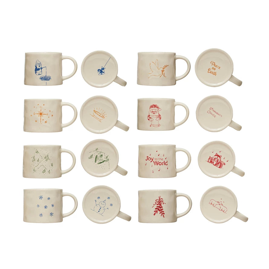 16 oz. Stoneware Mug w/ Holiday Image, 4 Colors, 8 Styles  Lichen or Knot  Plant Company LLC