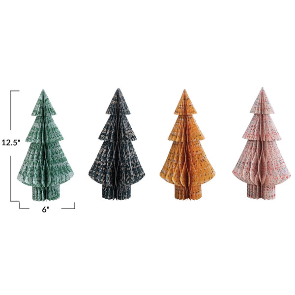 12"H Handmade Recycled Paper Folding Honeycomb Tree w/ Chintz Pattern