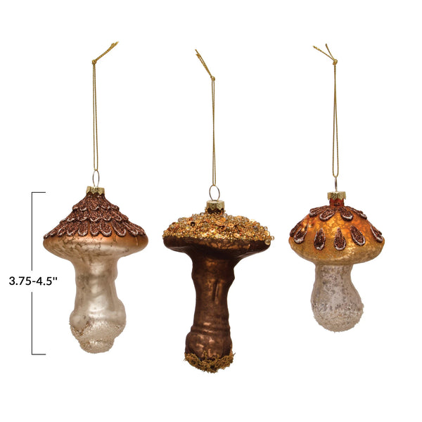 Glass Mushroom Ornament w/ Glitter, 3 Styles to Choose from