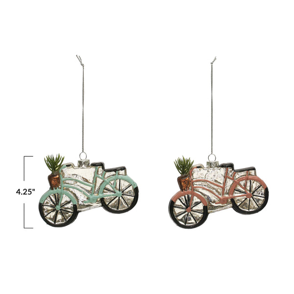 Hand-Painted Glass Bicycle Ornament w/ Glitter