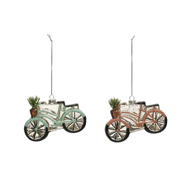 Hand-Painted Glass Bicycle Ornament w/ Glitter