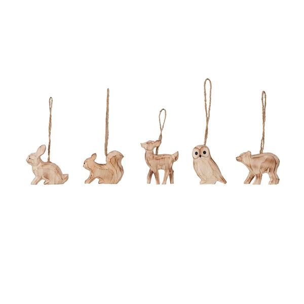 Hand-Carved Wood Forest Animal Ornament | 5 Styles