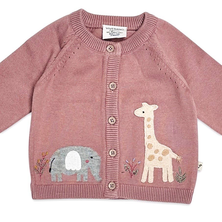 Elephant Giraffe Baby Cardigan Sweater (Organic) – Lichen or Knot