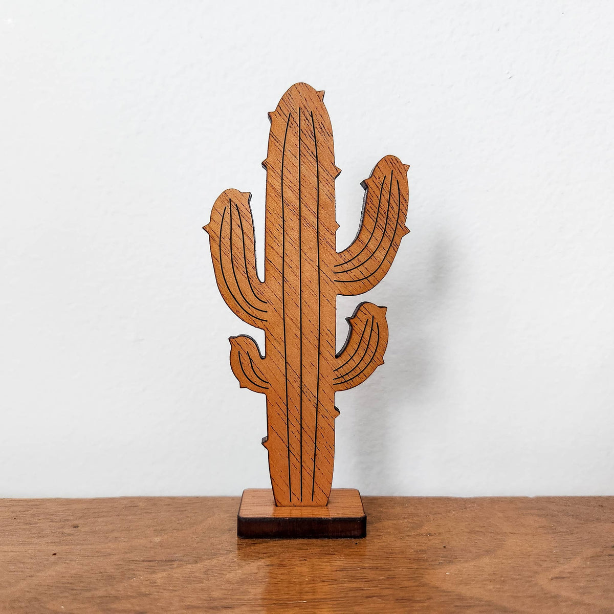 Wooden Cactus Tabletop Dcor  Lichen or Knot Plant Company LLC