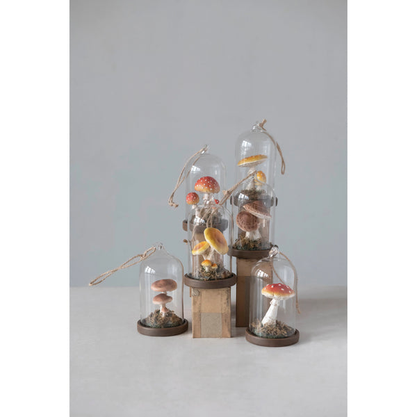 Assorted Glass Cloche Ornament with Mushrooms