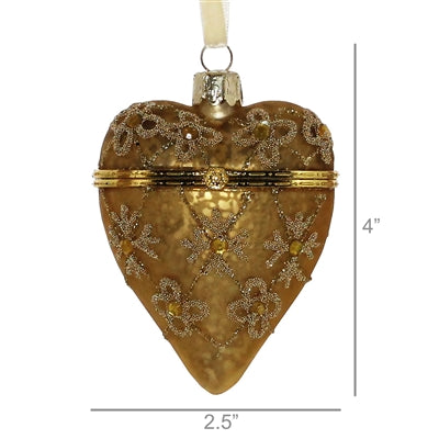 Bejeweled Heart Locket Ornament, Gold