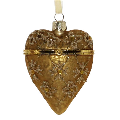 Bejeweled Heart Locket Ornament, Gold
