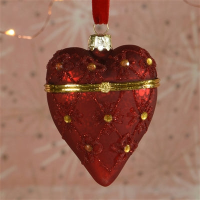 Bejeweled Heart Locket Ornament, Red