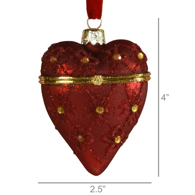 Bejeweled Heart Locket Ornament, Red