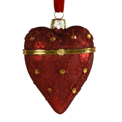 Bejeweled Heart Locket Ornament, Red