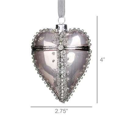 Bejeweled Heart Locket Ornament, Silver