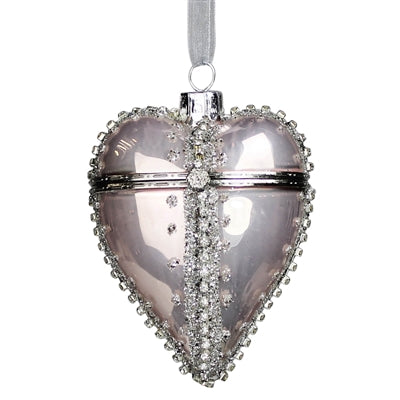 Bejeweled Heart Locket Ornament, Silver