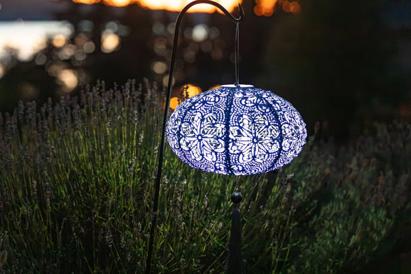 Stella Tassel 25.5" Oval Solar Lantern - Sky Blue