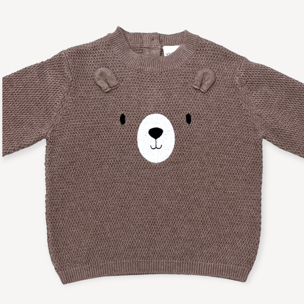 Bear Embroidered Knit Baby Pullover Sweater (Organic)