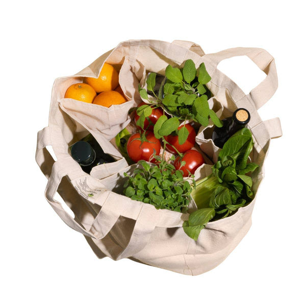 Multi-Pocket 100% Cotton Grocery Tote – Natural