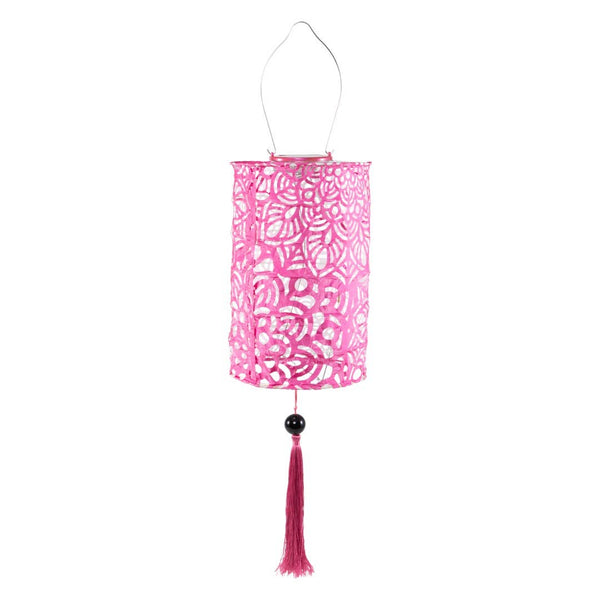 Stella Tassel 28.5" Cylinder Solar Lantern - Raspberry
