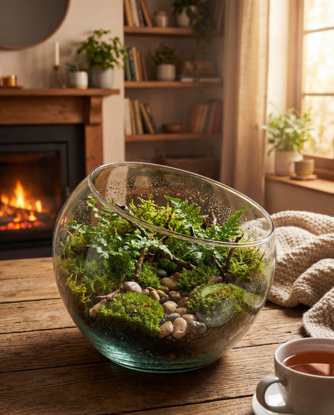 Recycled Handblown Open Moon Terrarium Glass Vase (6.5" x6")