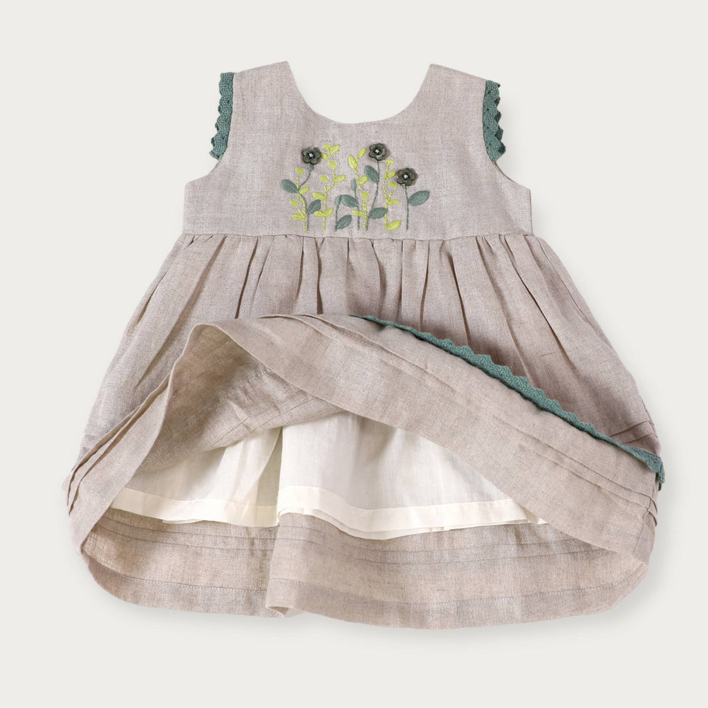 Sylvie Embroidered Linen Baby Dress+Bloomer (Organic Cotton) Lichen or Knot Plant Company LLC Sylvie Embroidered Linen Baby Dress+Bloomer (Organic Cotton) Lichen or Knot Plant Company LLC