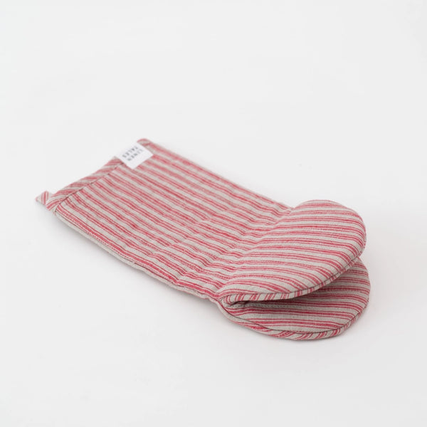 Linen Oven Mitt - Red Natural Stripes