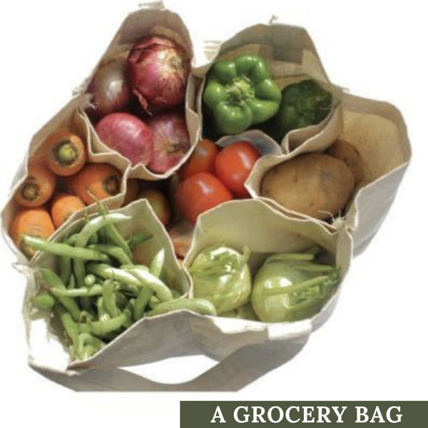 Multi-Pocket 100% Cotton Grocery Tote – Natural