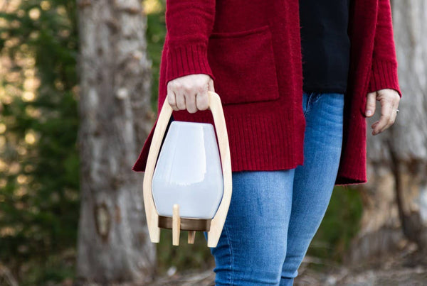 Portable Wood & Glass LED Drifter Lantern - 12.25" Bronze
