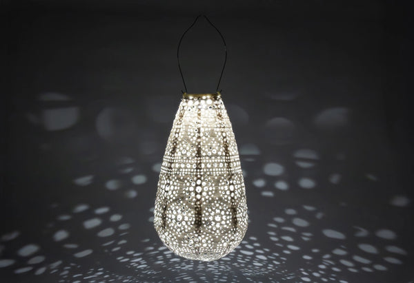 Stella Blossom 14" Teardrop Solar Lantern - Pearl