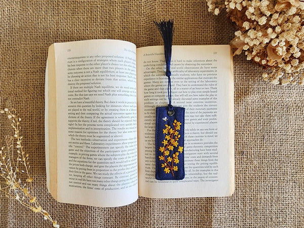Retro Linen Bookmark With Floral Embroidery