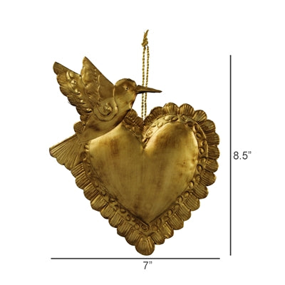 Antique Gold Hummingbird on Heart