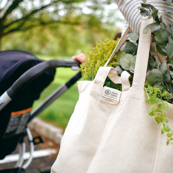 Multi-Pocket 100% Cotton Grocery Tote – Natural