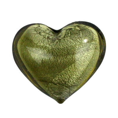 Venetian Glass Heart - Olive/Gold