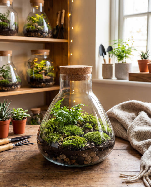 Recycled Handblown Closed Cork Terrarium Glass (8.8" x 9.7")