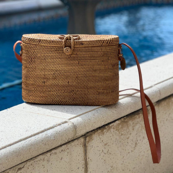 Ata Vine Crossbody Woven Tote Bag with Flat Top
