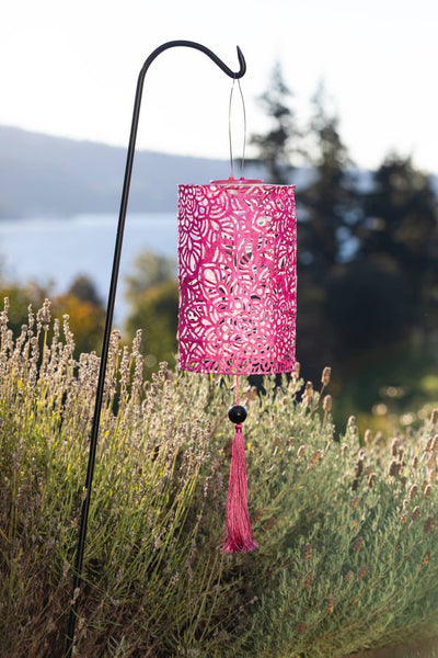 Stella Tassel 28.5" Cylinder Solar Lantern - Raspberry