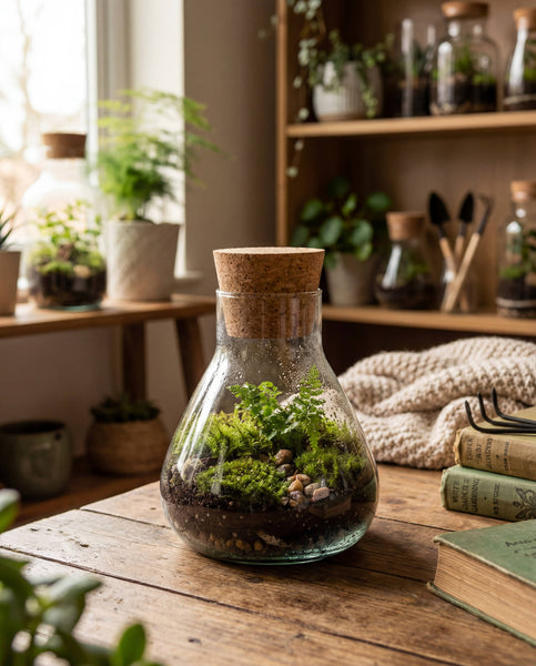 Small Recycled Handblown Cork Terrarium Glass (4.3" x 4.7")