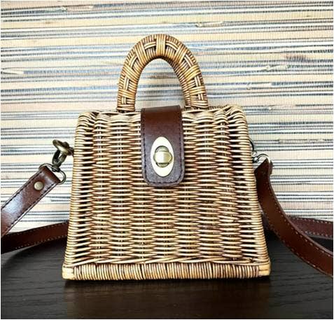 Rattan Petite Handbag with Detachable Crossbody Strap