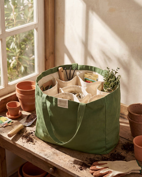 Multi-Pocket 100% Cotton Garden Tote – Sage Green