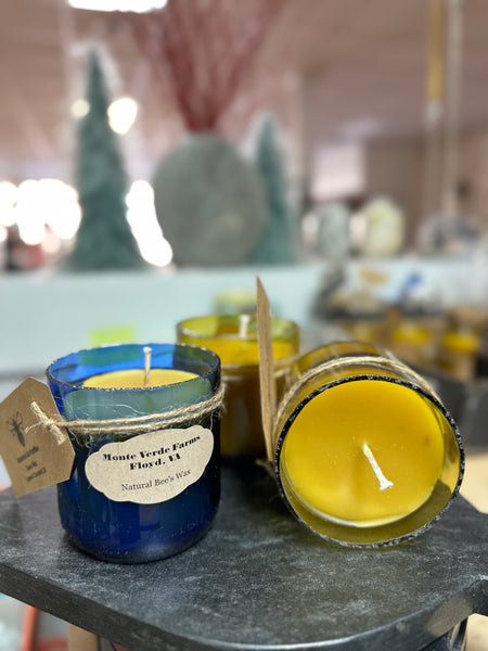 Hand Poured Beeswax Candle in Cut Glass