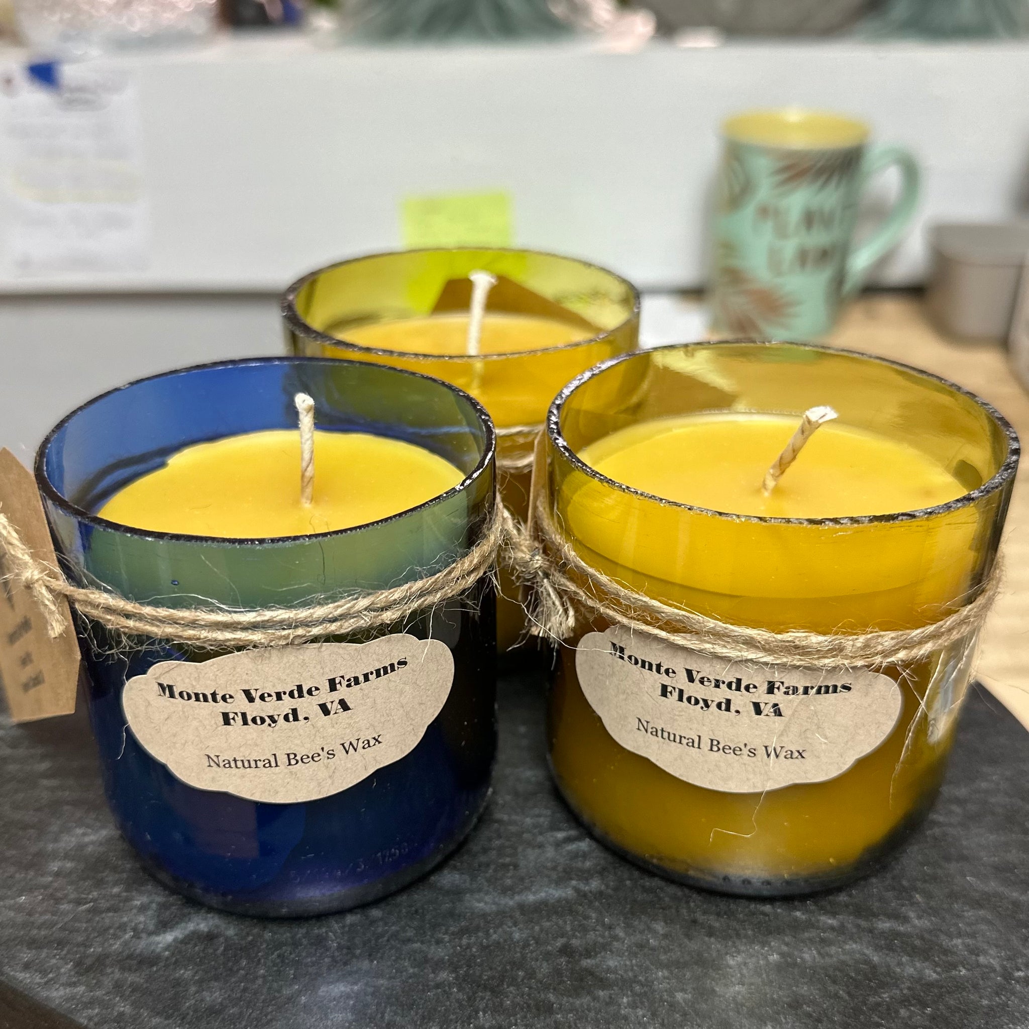 Hand Poured Beeswax Candle in Cut Glass