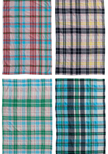 Brushed Microfibre Tea Towel with Plaid Pattern, 4 Styles