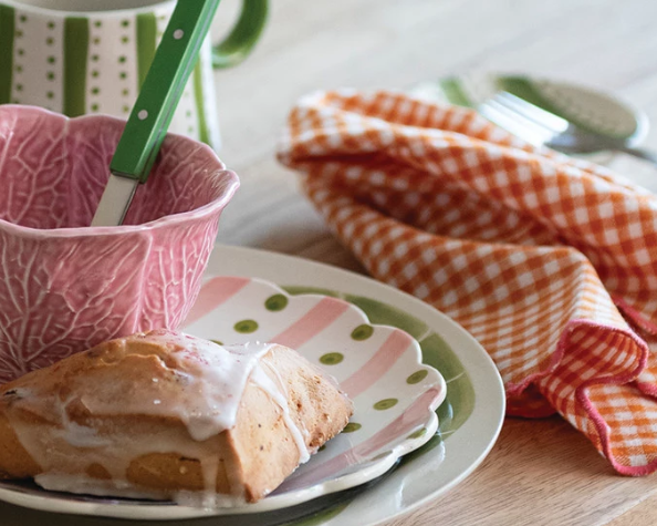 Cotton Scalloped Napkins, Set of 4, Orange Check