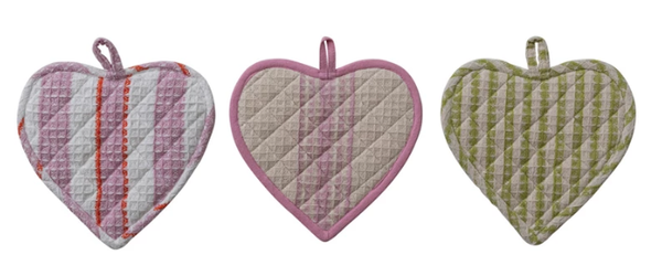 Heart Shaped Pot Holder with Stripes, 3 Styles