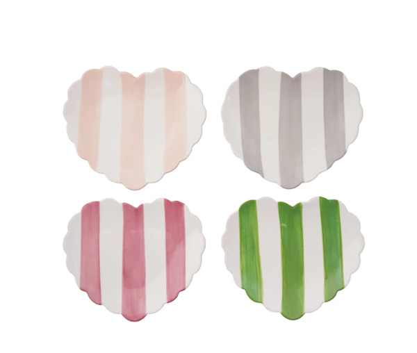 Hand-Painted Stoneware Striped Heart Shaped Dish, 4 Colors