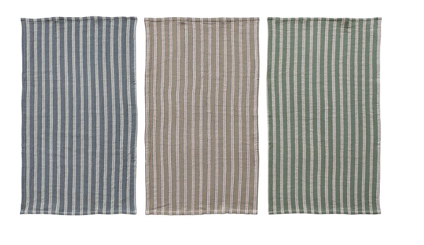 Woven Cotton Double Cloth Striped Tea Towel, 3 Colors