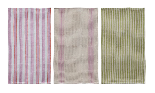 Waffle Weave Tea Towel with Stripes, 3 Styles