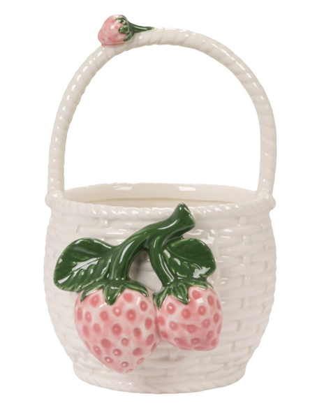 Stoneware Basket Shaped Container with 3D Strawberries