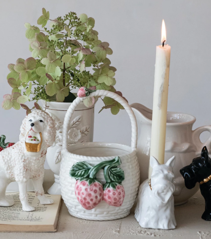 Stoneware Basket Shaped Container with 3D Strawberries