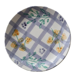 Hand-Painted Plate with Grid Pattern & Botanicals, 2 Styles
