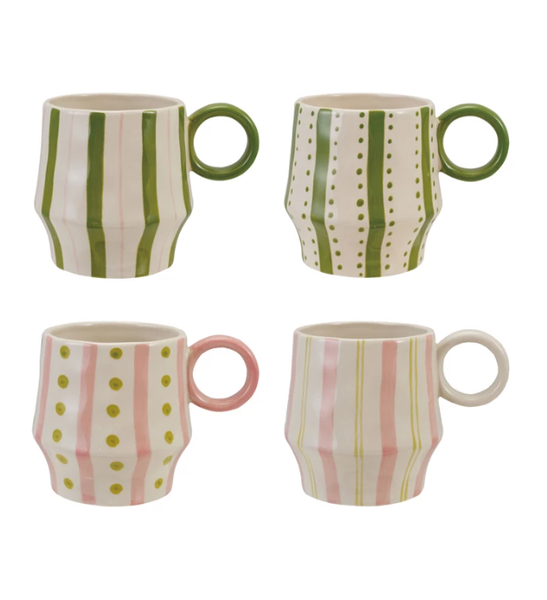 16 oz. Hand-Painted Mug with Striped Pattern, 4 Styles