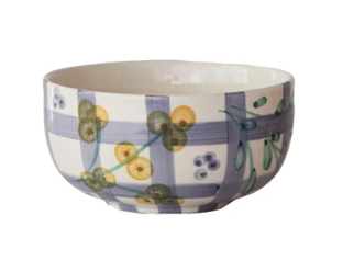 Hand-Painted Bowl with Grid Pattern, 2 Styles